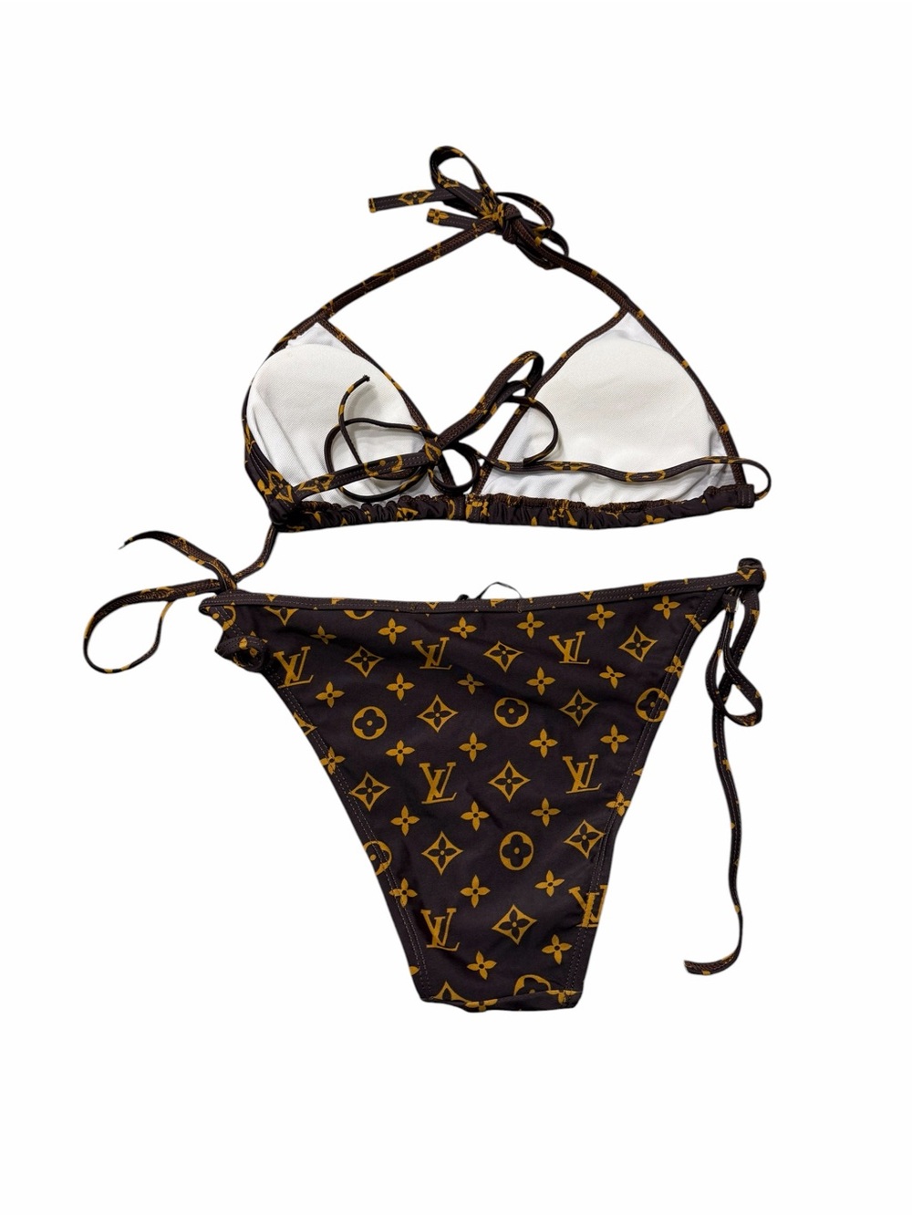 LV Replica Designer-Inspired Brown & Gold Monogram Triangle Bikini - Picture 4 of 5
